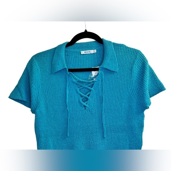 Ricki's Lace-Up Henley Short Sleeve Sweater Size L - Picture 3 of 9